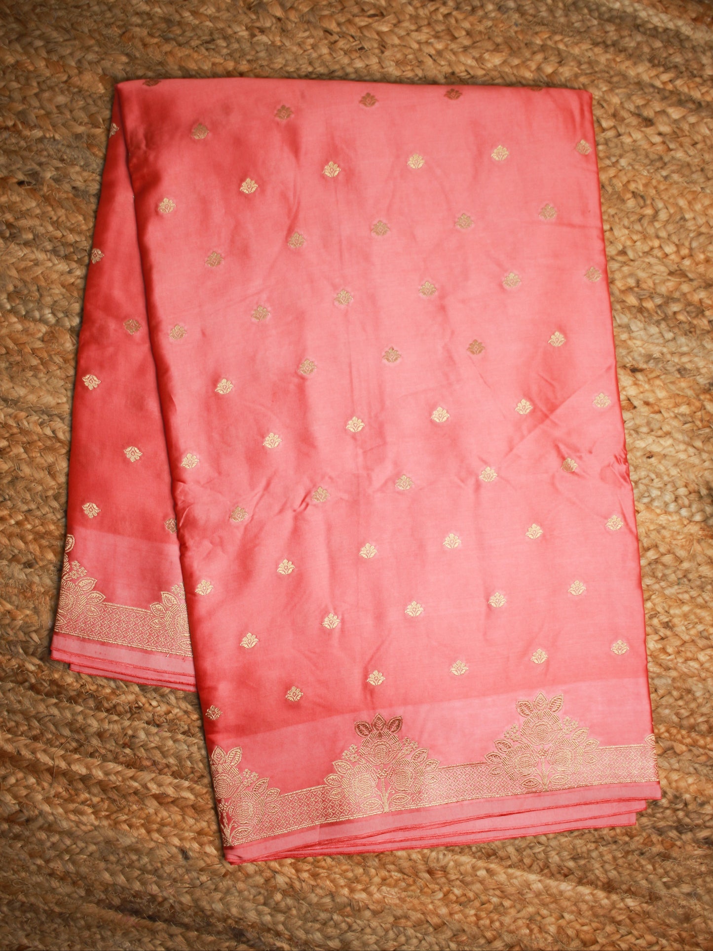 Elegant Peach Banarasi Satin Mashru Silk Saree with Zari Motifs and Blouse Piece
