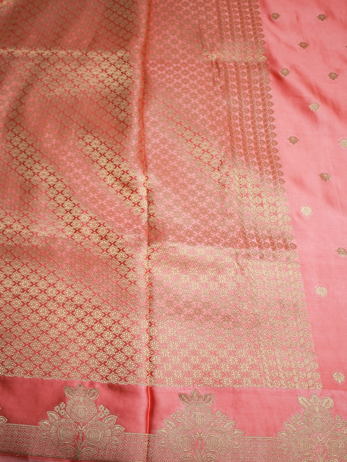 Elegant Peach Banarasi Satin Mashru Silk Saree with Zari Motifs and Blouse Piece