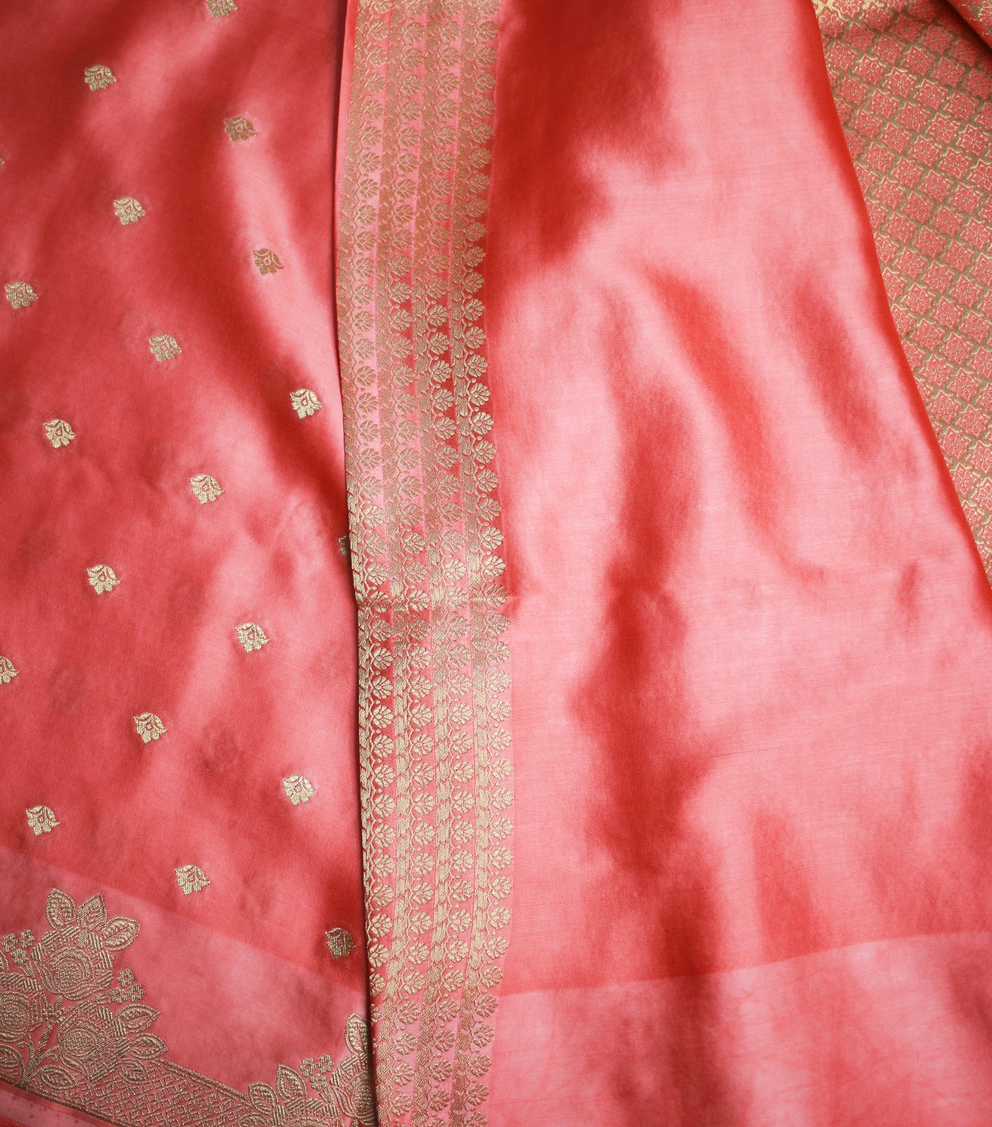 Elegant Peach Banarasi Satin Mashru Silk Saree with Zari Motifs and Blouse Piece