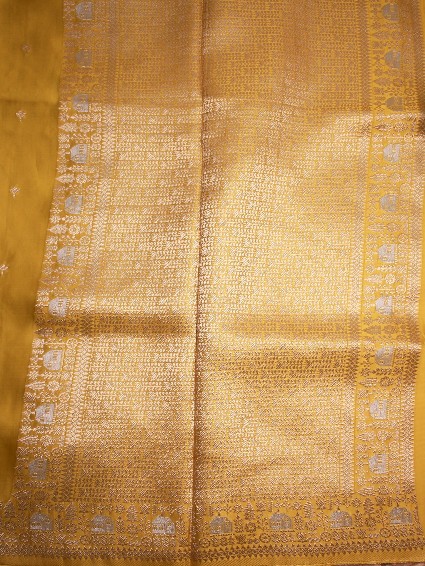 Banarasi Satin Blend Saree in Golden Lemon Yellow with Silver Zari Detailing
