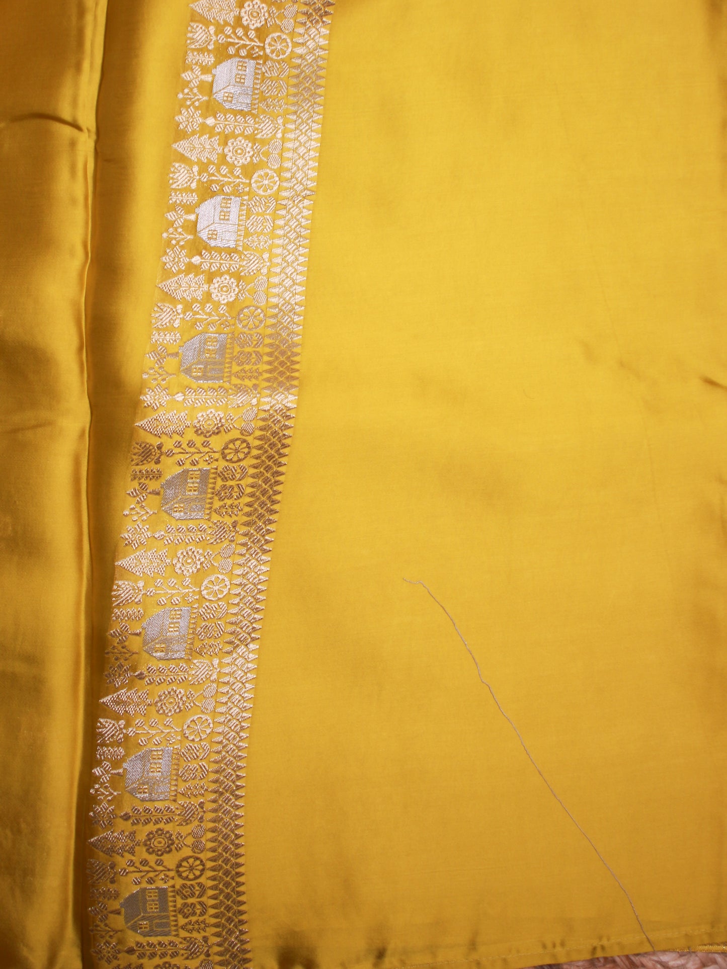 Banarasi Satin Blend Saree in Golden Lemon Yellow with Silver Zari Detailing