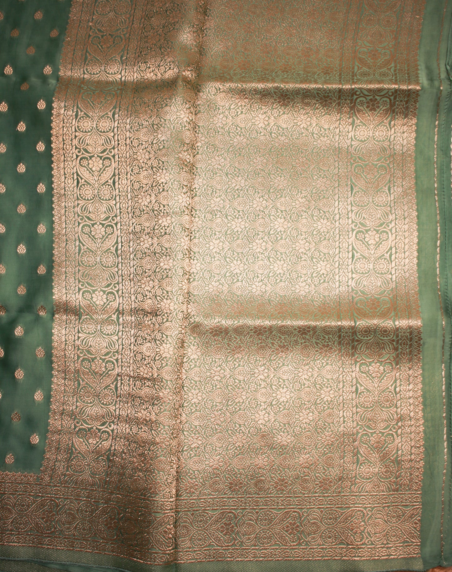 Banarasi Mashru Silk blend Saree in green with Zari Buta