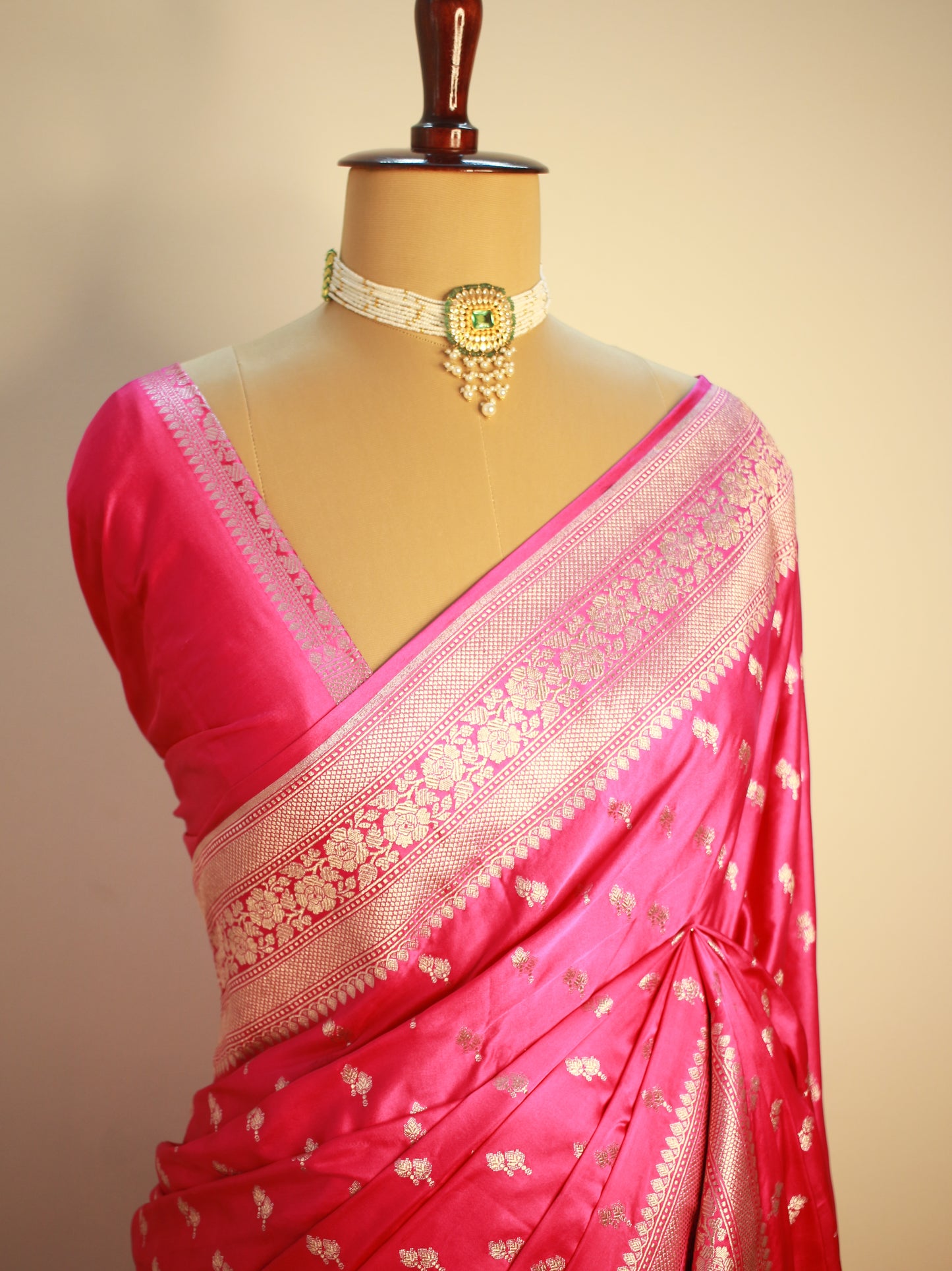 Banarasi Mashru Silk Saree in Elegant Rani Pink with Zari Weaving