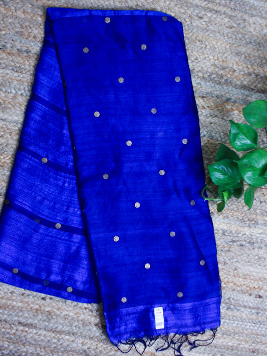 Royal Blue Pure Matka Silk Saree with Woven Sequin Design – Silk Mark Certified