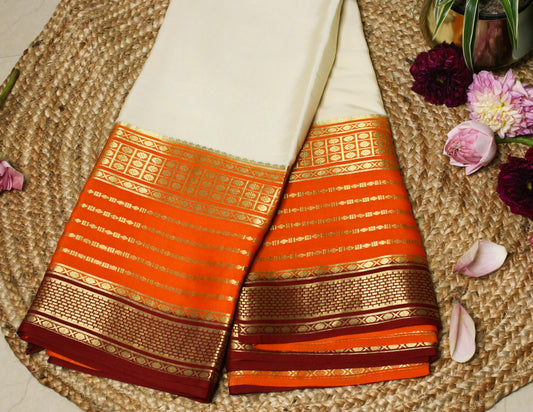 Off white pure Mysore silk crepe 3D pattern